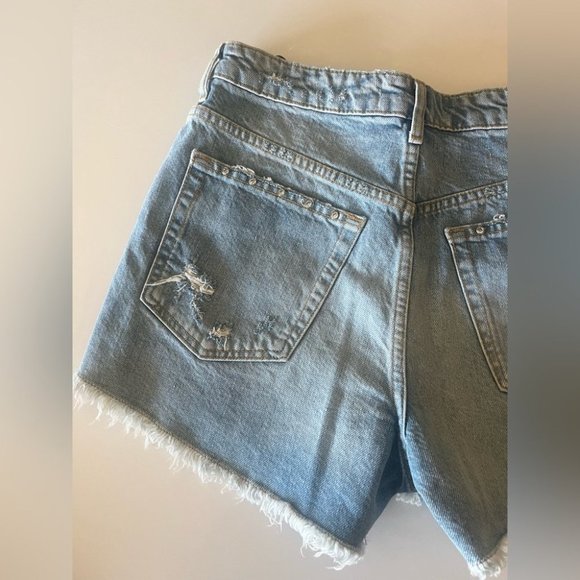 Zara High Waisted Denim Rhinestone Distressed Shorts - Picture 5 of 8